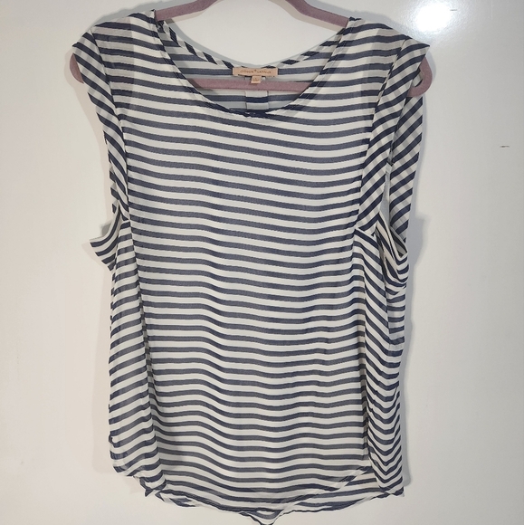 Navy & White Striped Sleeveless Top, Size Large - Picture 1 of 9